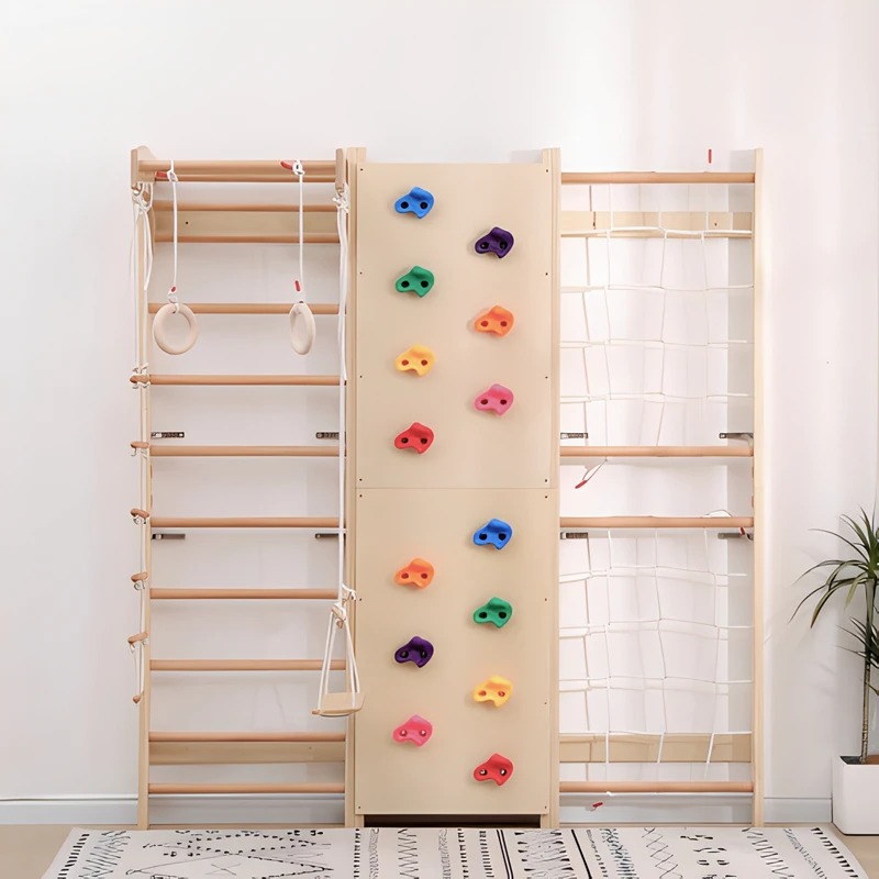 7-in-1 Foldable Indoor Jungle Gym &ndash; Climbing Set with Slide, Rock Wall & Monkey Bars