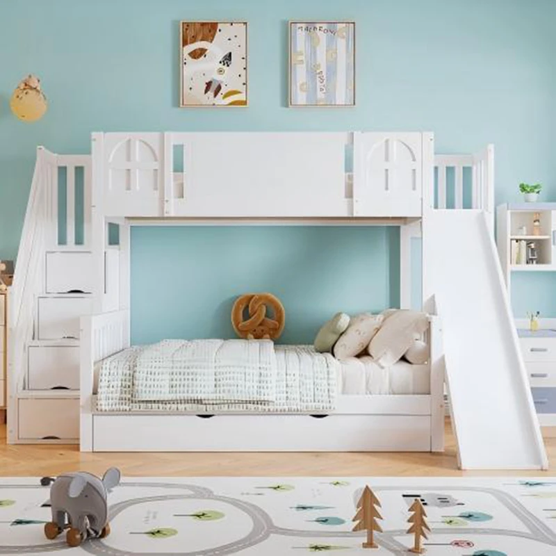 Solid Wood Bunk Bed with Storage Stairs for Kids | Twin over Twin