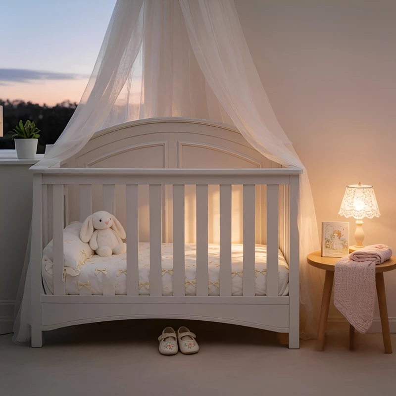 Modern Solid Wood Baby Cot with Adjustable Height & Convertible Design