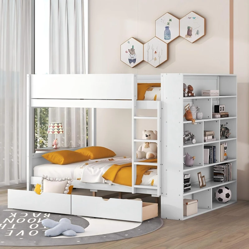 Solid Wood Bunk Bed with Storage Stairs for Kids | Twin over Twin