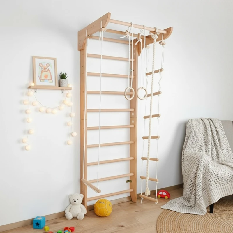 7-in-1 Foldable Indoor Jungle Gym &ndash; Climbing Set with Slide, Rock Wall & Monkey Bars