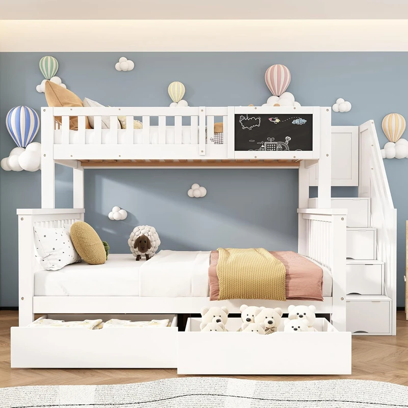 Solid Wood Bunk Bed with Storage Stairs for Kids | Twin over Twin