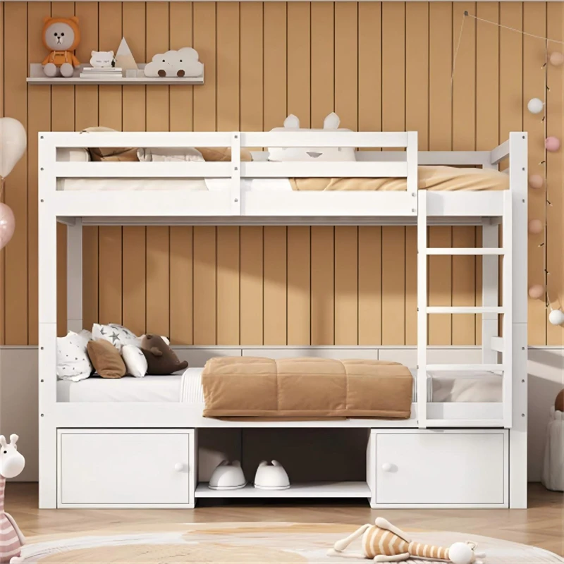 Solid Wood Bunk Bed with Storage Stairs for Kids | Twin over Twin