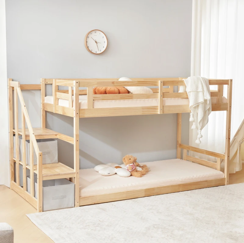 Solid Wood Bunk Bed with Storage Stairs for Kids | Twin over Twin