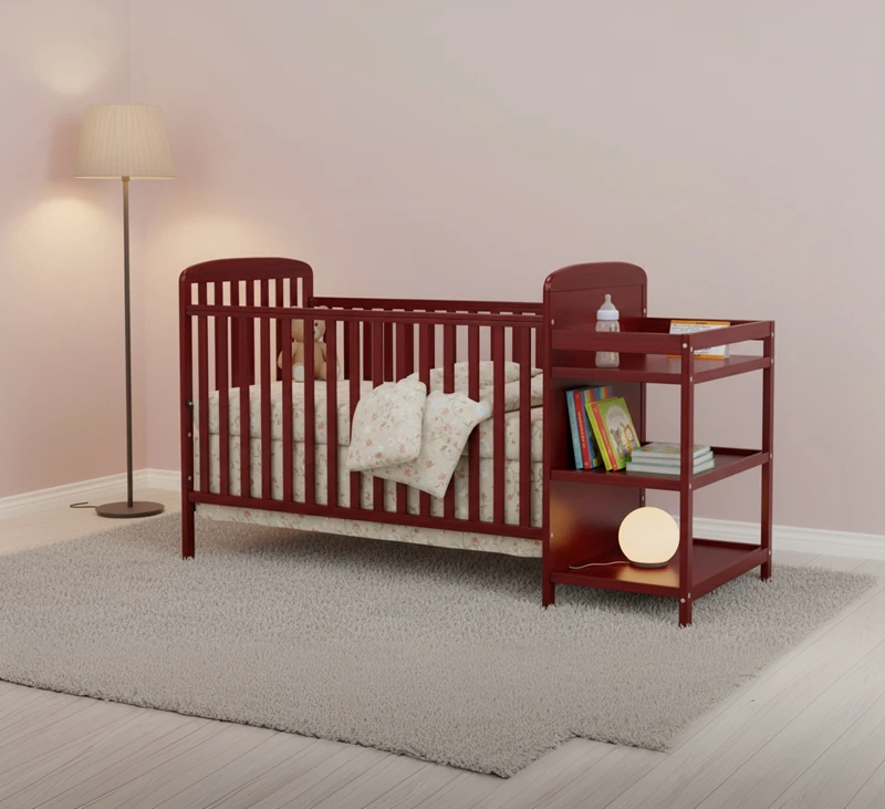 Modern Solid Wood Baby Cot with Adjustable Height & Convertible Design