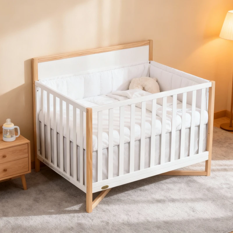 Modern Solid Wood Baby Cot with Adjustable Height & Convertible Design