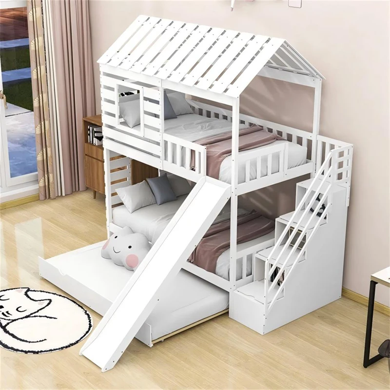 House-Shaped Pine Wood Kids Bunk Bed &ndash; Montessori Style Twin Platform Bed