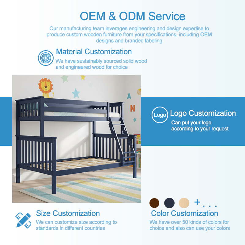 Modern Solid Pine Bunk Bed Equipped With Storage, Support Color Customization, MOQ 30