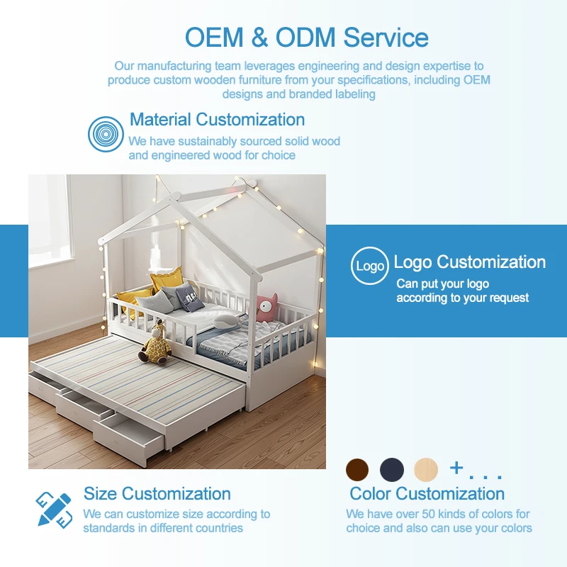 Wholesale ODM/OEM Contemporary Wooden Montessori Kids Bedroom Furniture Set, Apartment-Style House B