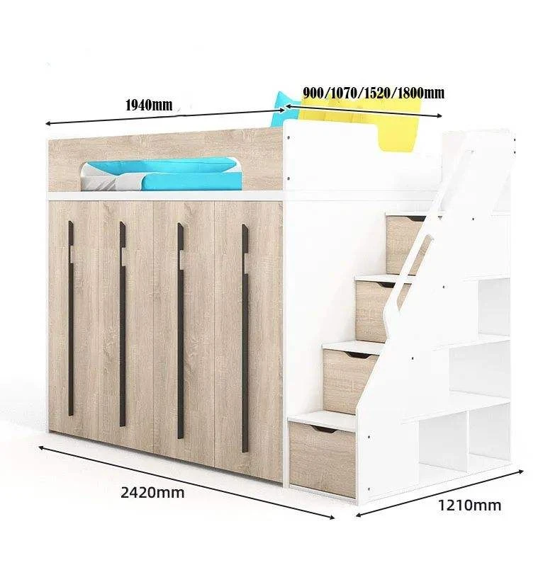 New Multi-Functional Wooden Kids Loft Bed, Space-Saving Children&rsquo;s Bedroom Furniture Set with Storag