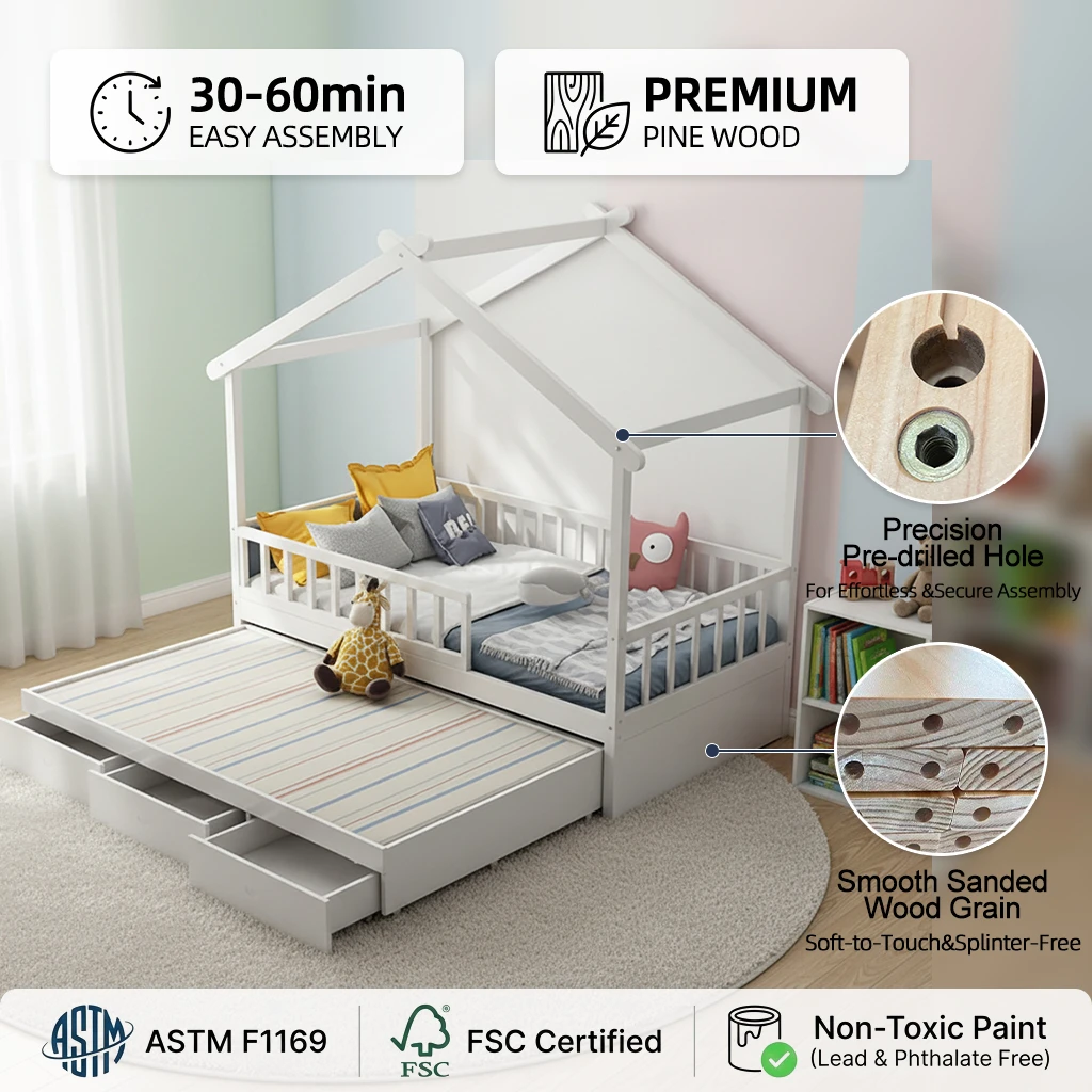 Wholesale ODM/OEM Contemporary Wooden Montessori Kids Bedroom Furniture Set, Apartment-Style House B
