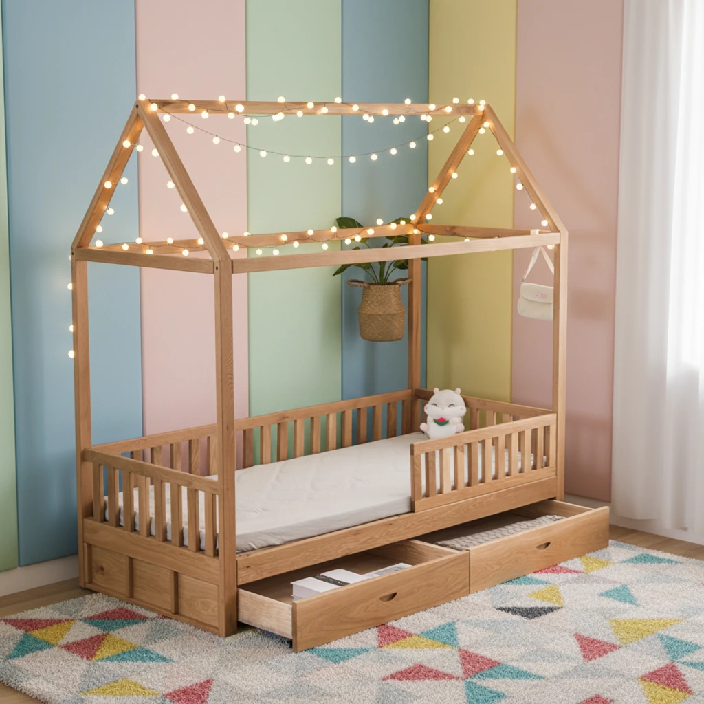 Farmhouse Style Kids Solid Wood Bunk Bed with Storage Drawers and Safety Guardrails