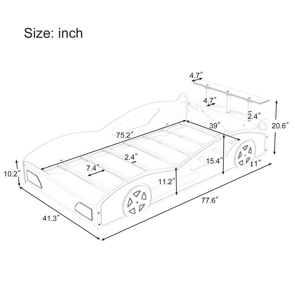 Modern Wooden Race Car Twin Bed, Eco-Friendly Daybed with Storage and Wheels for Teens