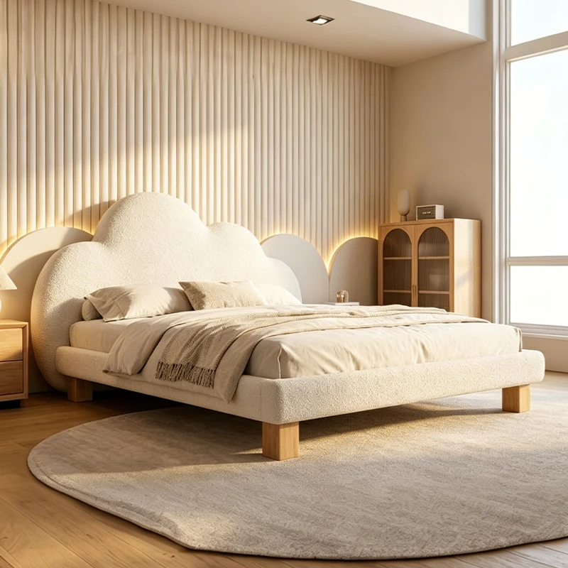 Modern Simple Cloud Shape Solid Wood Kids Daybed, Eco-Friendly Soft Leather Upholstered Bed