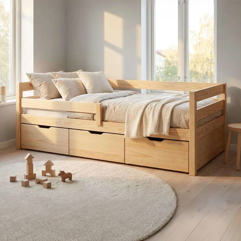 Modern Eco-Friendly Solid Wood Daybed with Drawers, Stylish Kids Camas Bed