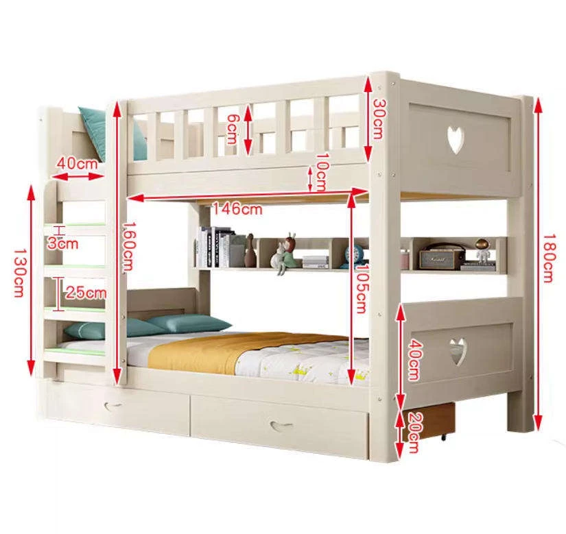 Modern Solid Wood Kids High Low Bunk Bed, Thick Two-Tier Mother and Child Double Bed Frame