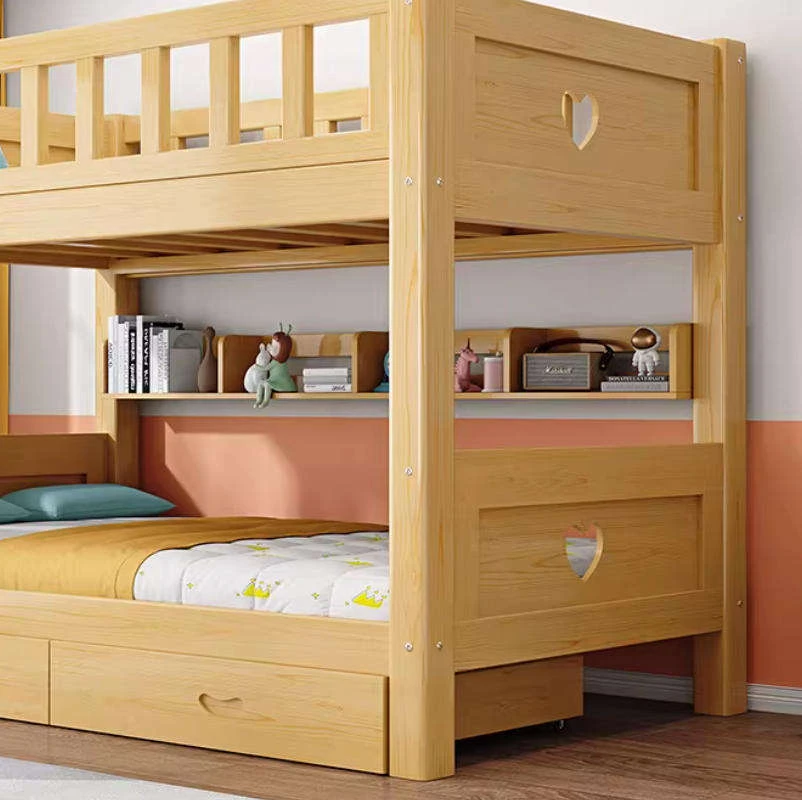 Modern Solid Wood Kids High Low Bunk Bed, Thick Two-Tier Mother and Child Double Bed Frame