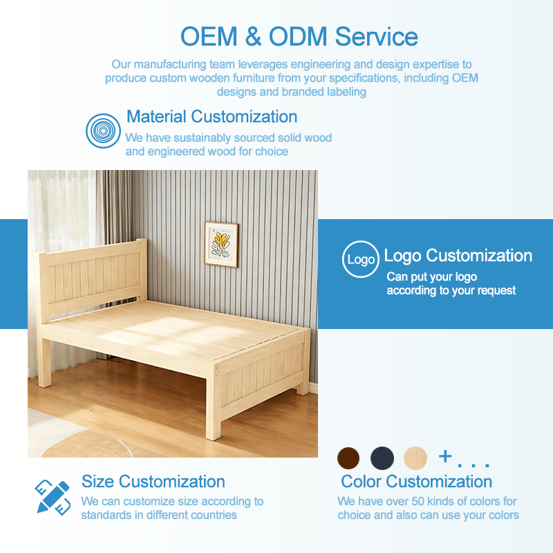 Modern Solid Pine Elevated Storage Bed Frame, Single & Double Size Kids Bed for Rental Bedrooms, Made in Shandong