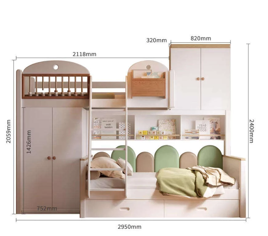 Contemporary Staggered Solid Wood Kids High Low Bed, Multifunctional Combined Offset Bed for Little