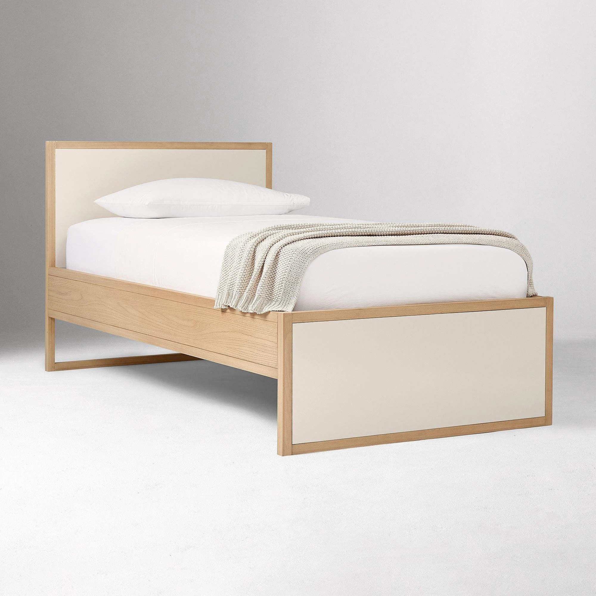 Modern Twin Size Platform Bed with Pull-Out Trundle, Minimalist Wooden Bed Frame for Kids & Guest Ro