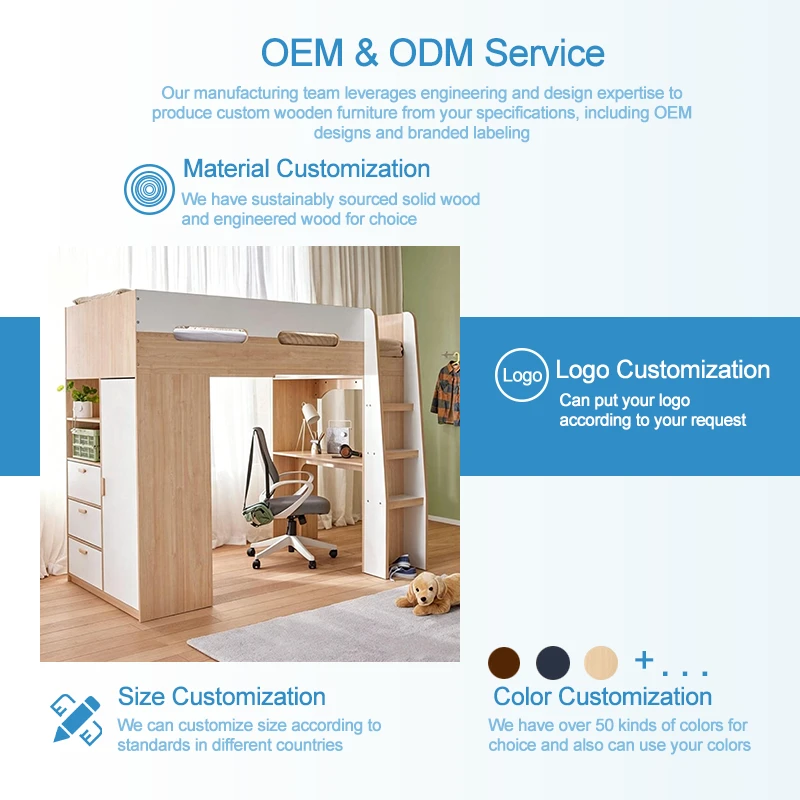 Modern Kids Loft Bed with Integrated Wardrobe, Built-in Desk & 3 Drawers, Twin Size High Sleeper wit