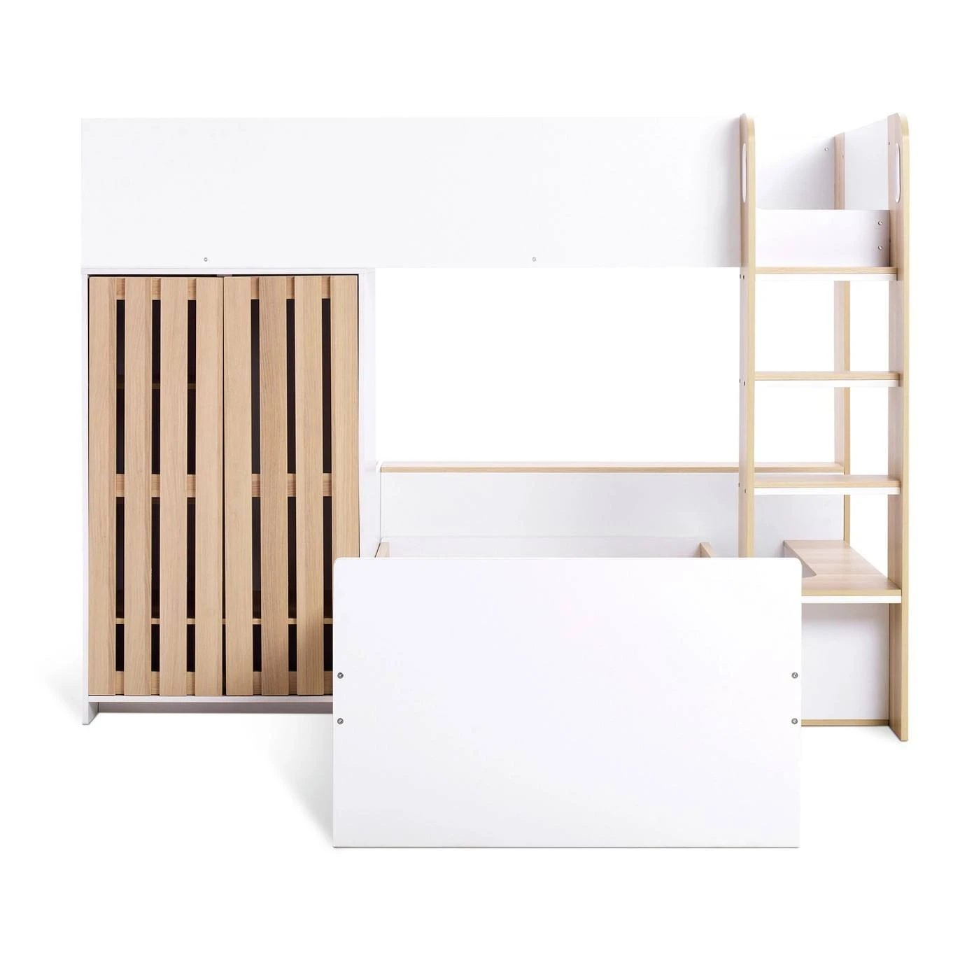 Modern Multifunctional Kids Loft Bed with Integrated Wardrobe & Desk Space, Twin Size High Sleeper w