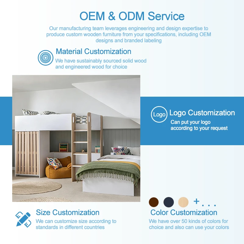 Modern Multifunctional Kids Loft Bed with Integrated Wardrobe & Desk Space, Twin Size High Sleeper w