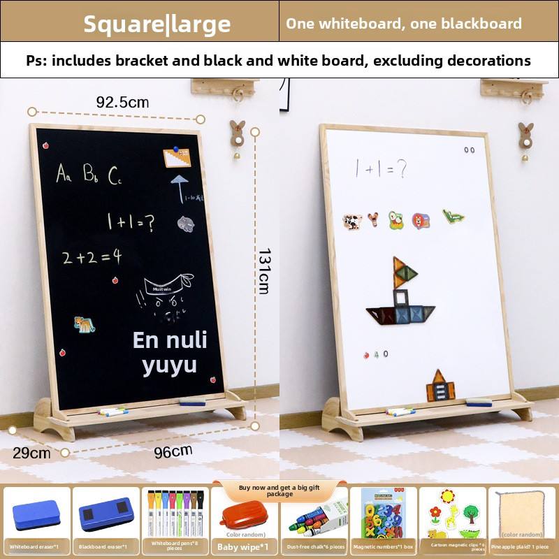 Modern House-Shaped Kids Magnetic Art Easel, Solid Wood Standing Whiteboard & Chalkboard for Toddler
