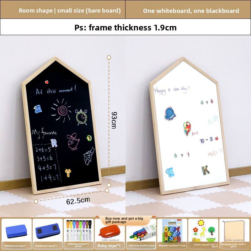 Modern House-Shaped Kids Magnetic Art Easel, Solid Wood Standing Whiteboard & Chalkboard for Toddler