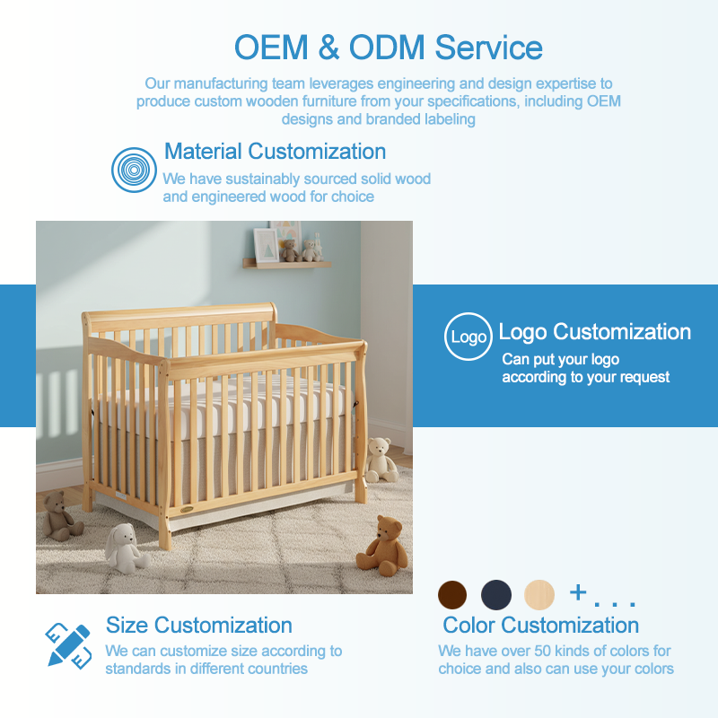 Premium Natural Solid Wood Baby Crib with Adjustable Mattress Base, Modern Scandinavian Style Infant Cot with Arched Backrest, Safety Certified Wooden Nursery Furniture