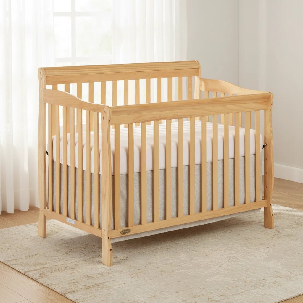 Premium Natural Solid Wood Baby Crib with Adjustable Mattress Base, Modern Scandinavian Style Infant
