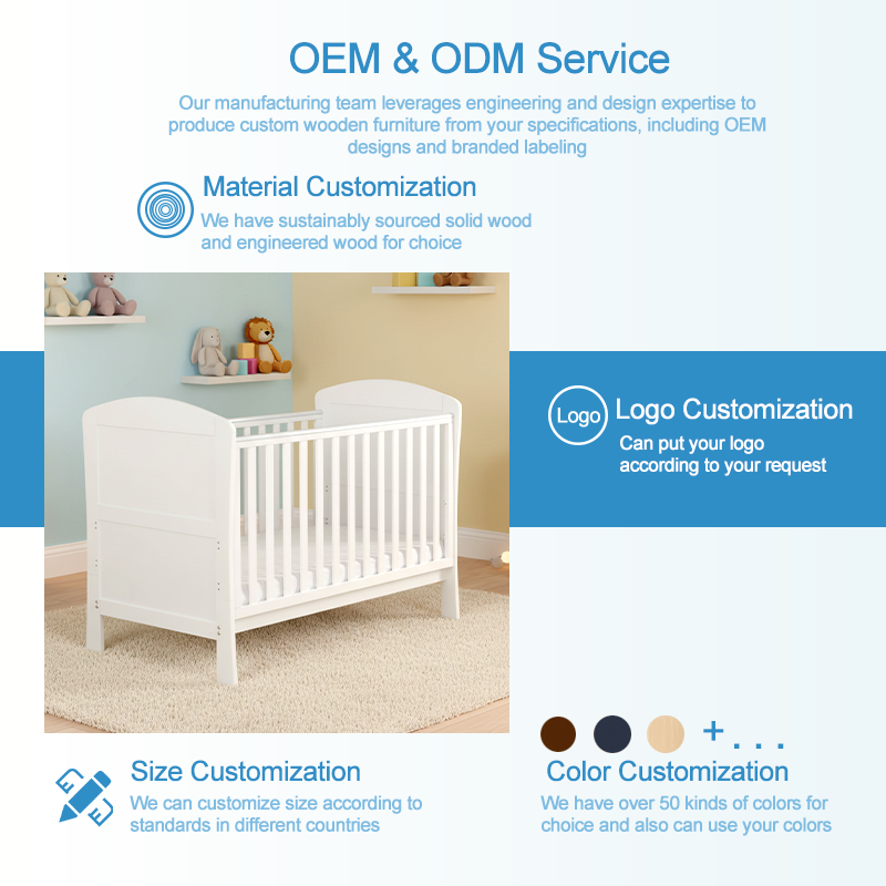 Classic White Solid Wood Baby Crib with Arched Headboard, Modern Scandinavian Style Infant Cot with Adjustable Mattress Base, Safety Certified Nursery Furniture for Newborns
