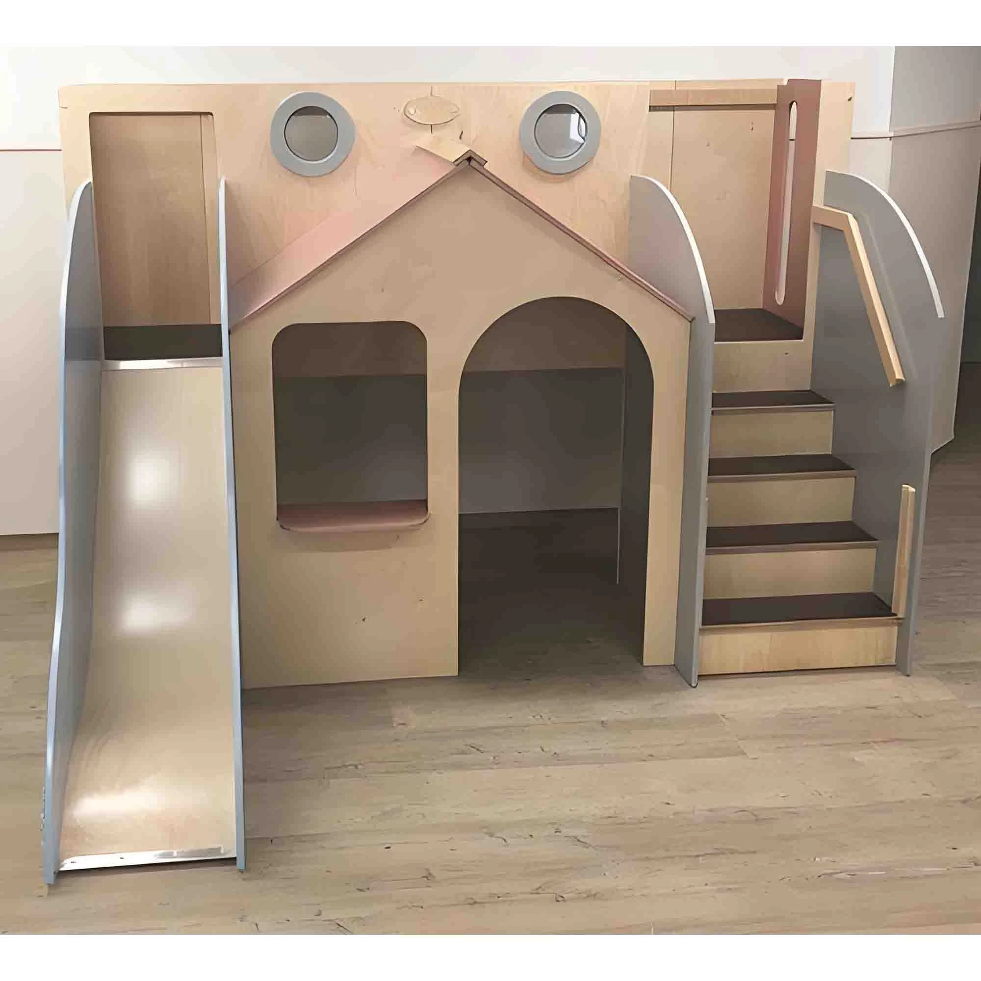 Modern Kids Wooden Indoor Playground with Integrated Playhouse & Slide, Premium Kindergarten Activit