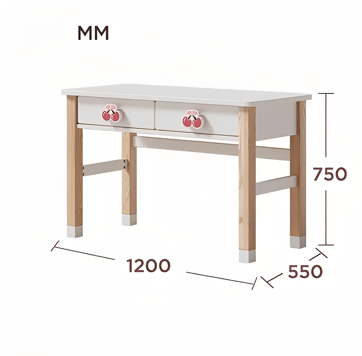 Modern Kids Desk with Cherry Knobs & Matching Bookshelf, 3-Piece Children's Study Furniture Set with