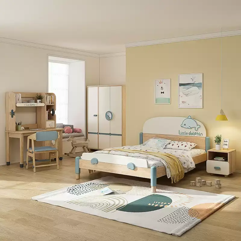 Modern 3-Door Kids Wooden Wardrobe with Dolphin Handle, Children's Storage Cabinet with 3 Drawers, S