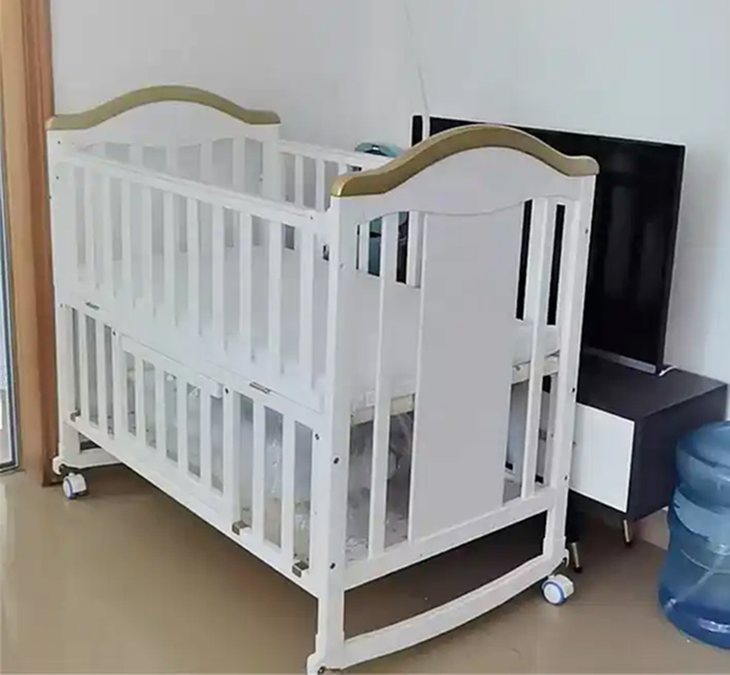 Convertible Baby Crib 3-in-1 | White Wooden Crib to Toddler Bed & Daybed with Gold Accent Rails, Mod