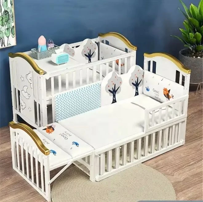 Convertible Baby Crib 3-in-1 | White Wooden Crib to Toddler Bed & Daybed with Gold Accent Rails, Mod
