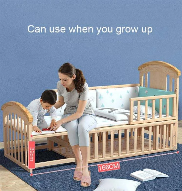 Wooden Rocking Baby Crib with Wheels | Solid Wood Swaying Cradle with Arched Headboard, Star & Moon