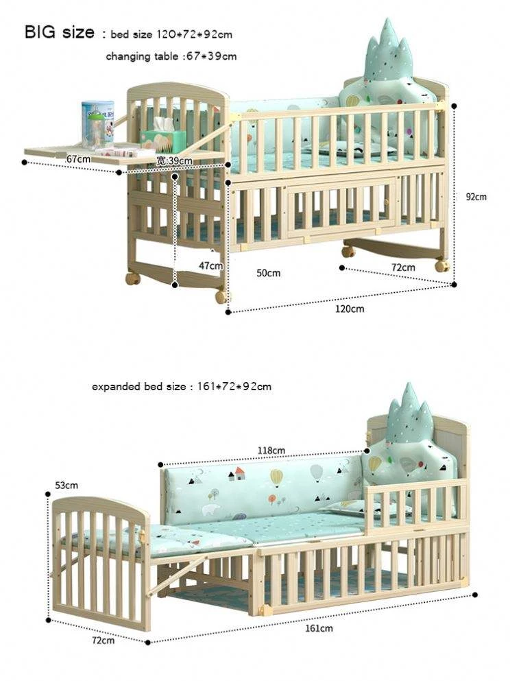 Wooden Rocking Baby Crib with Wheels | Solid Wood Swaying Cradle with Arched Headboard, Star & Moon