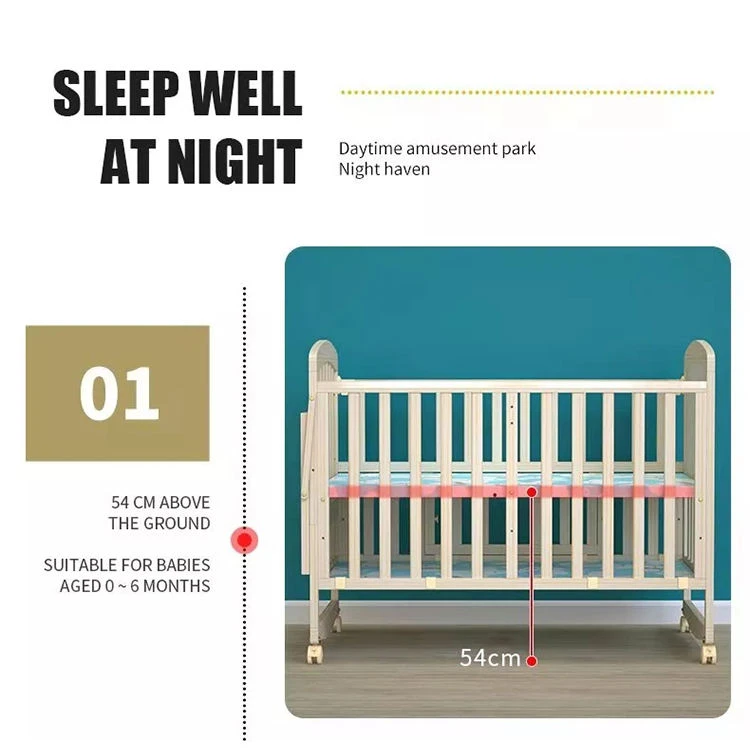 Wooden Convertible Baby Crib to Toddler Bed with Bear Face Panel | Multifunctional Infant Crib with