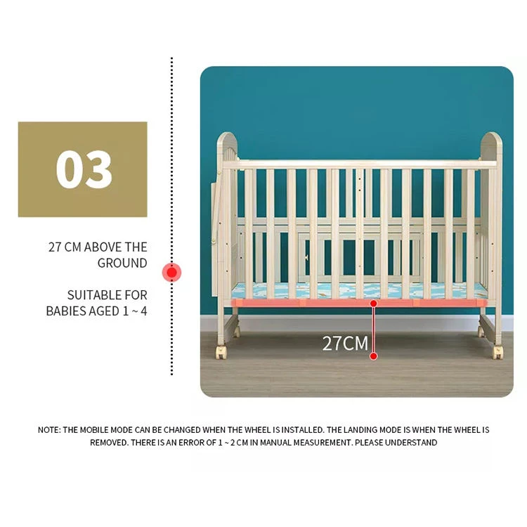 Wooden Convertible Baby Crib to Toddler Bed with Bear Face Panel | Multifunctional Infant Crib with