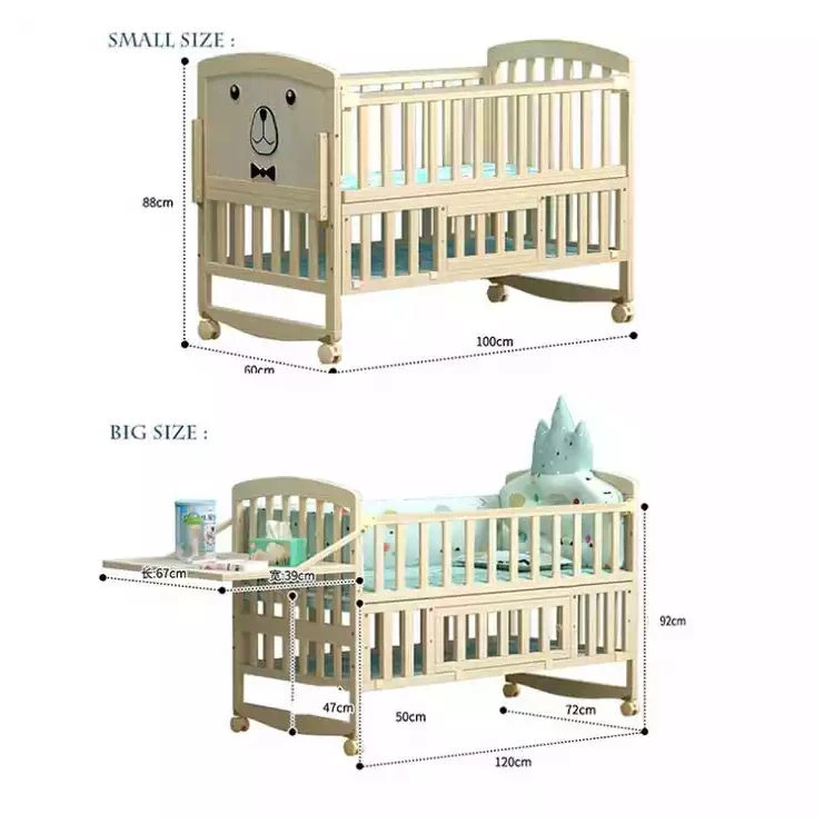 Wooden Convertible Baby Crib to Toddler Bed with Bear Face Panel | Multifunctional Infant Crib with