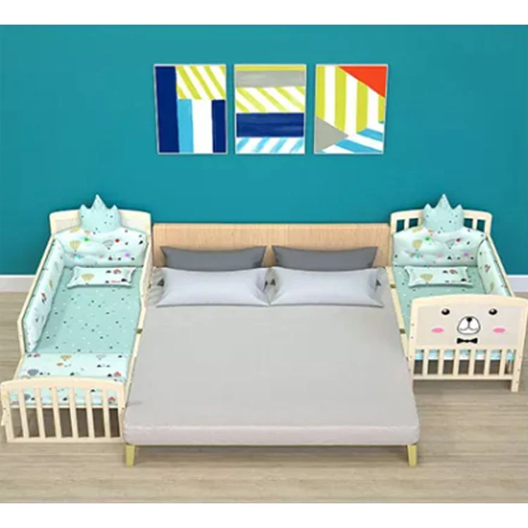 Wooden Convertible Baby Crib to Toddler Bed with Bear Face Panel | Multifunctional Infant Crib with