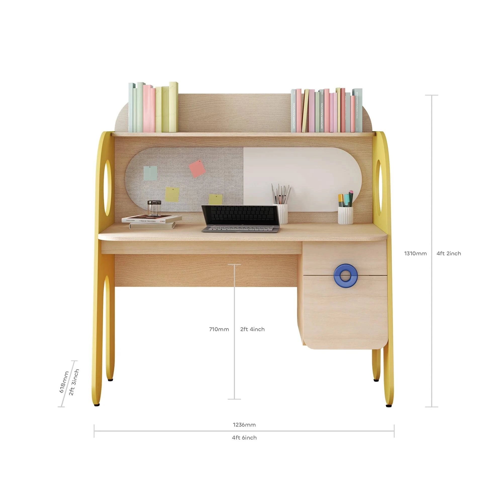 Kids Study Desk with Bookshelf, Pinboard & Whiteboard &mdash; Multifunctional Children's Writing Table wit