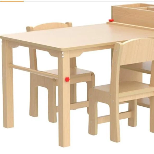 Kids Wooden Activity Table and Chair Set with Built-in Storage Organizer &mdash; Natural Pine Table with D