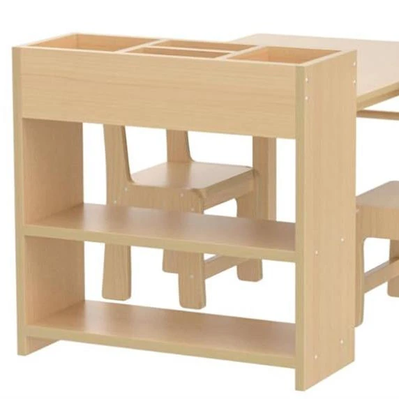 Kids Wooden Activity Table and Chair Set with Built-in Storage Organizer &mdash; Natural Pine Table with D