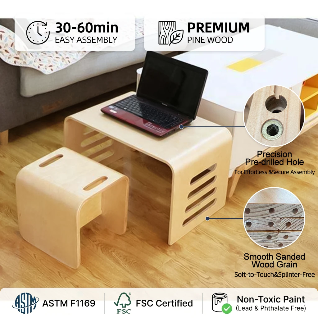 Scandinavian Bentwood Multifunctional Low Table &mdash; Compact Laptop Desk, Bedside Table & Floor Side Ta