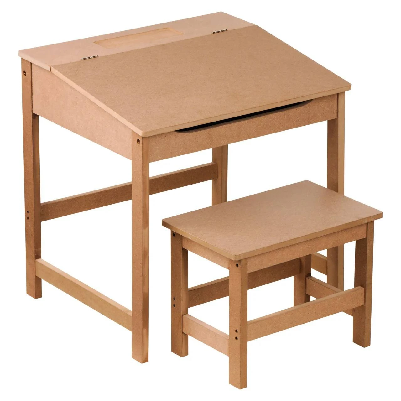White Kids Lift-Top Desk and Stool Set &mdash; Hidden Storage Compartment, Tiltable Writing Surface, Minim