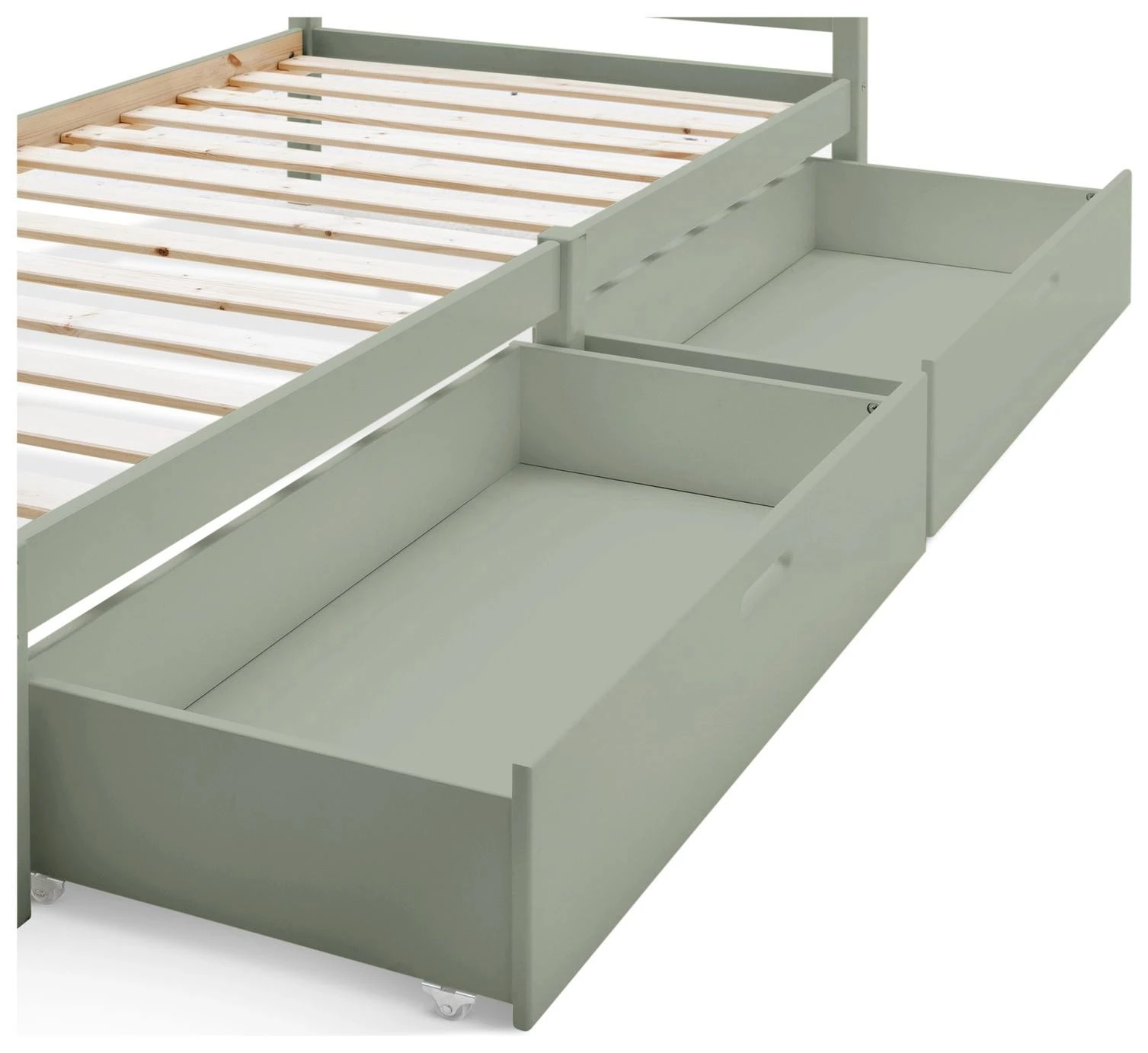 Kids Wooden Bed with 2 Under-Bed Storage Drawers | Sage Green Children's Bed Frame with Slatted Head